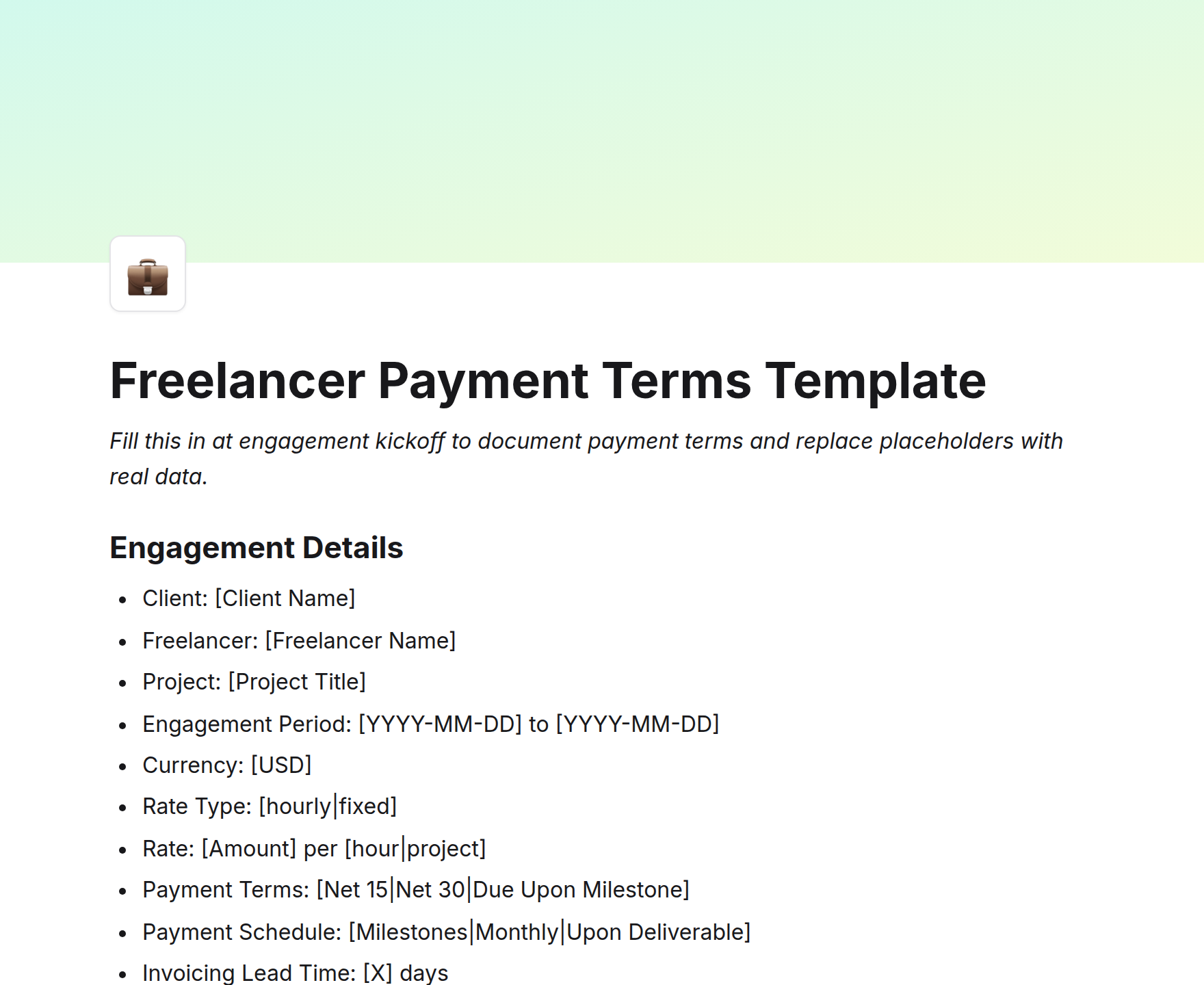 Freelancer Payment Terms Template