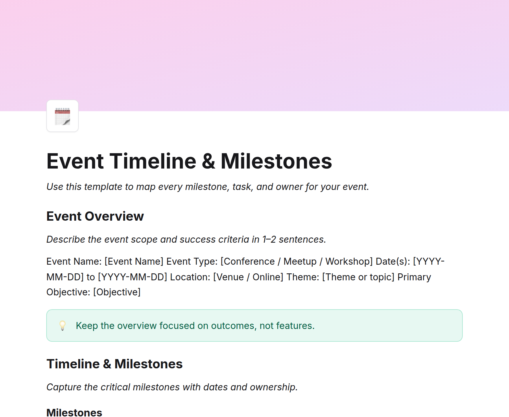 Event Timeline & Milestones