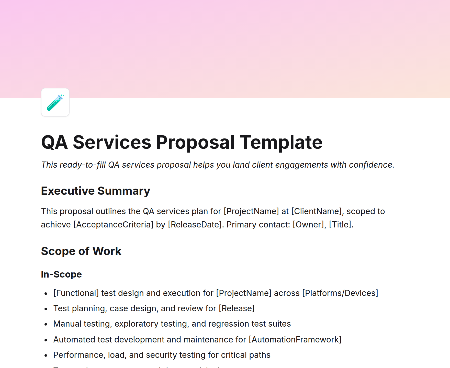 QA Services Proposal Template