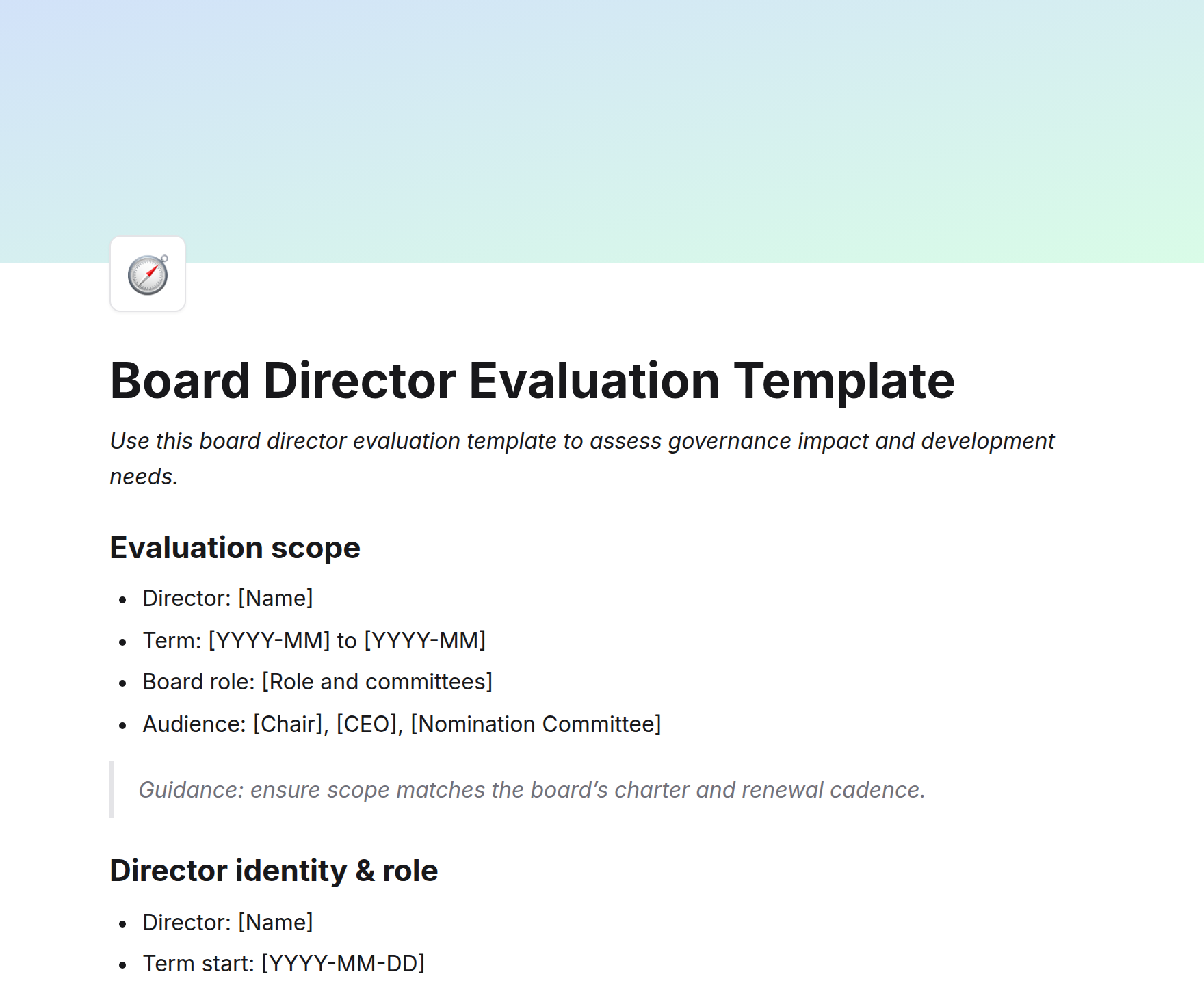 Board Director Evaluation Template