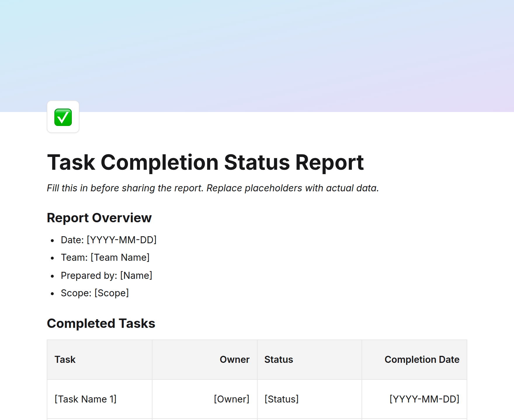 Task Completion Status Report