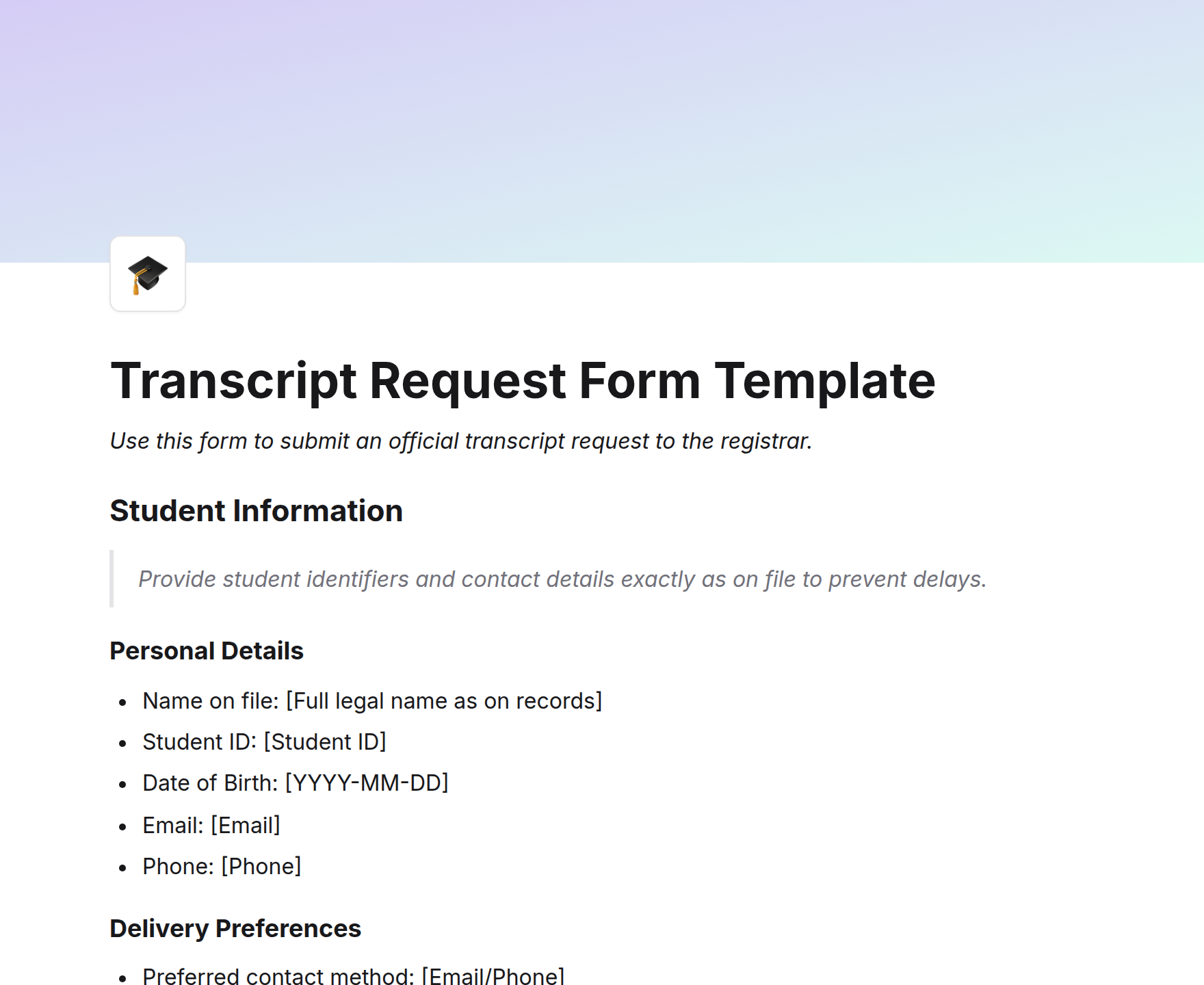Transcript Request Form Template