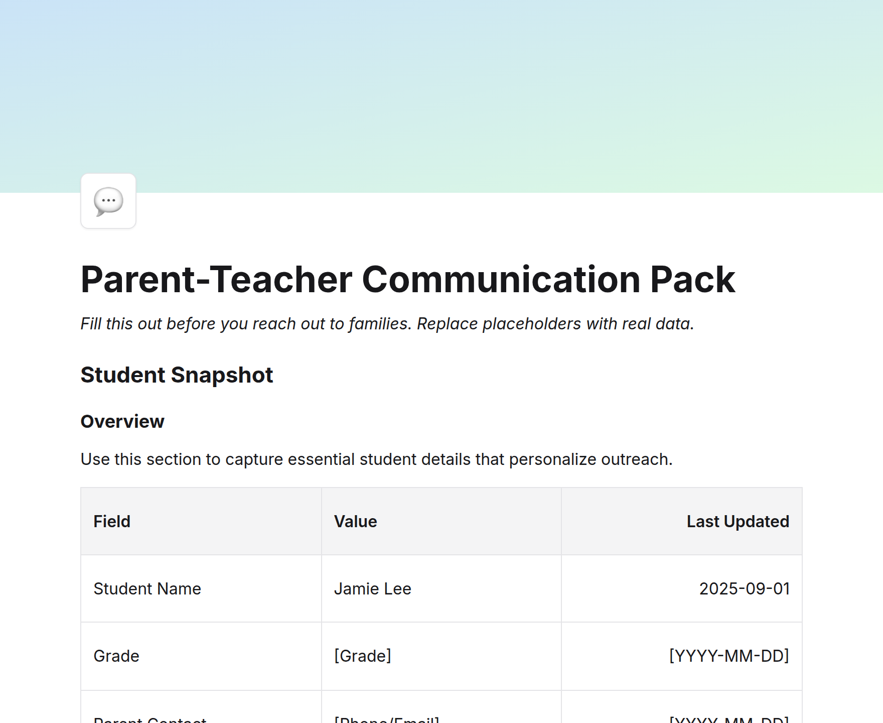 Parent-Teacher Communication Pack