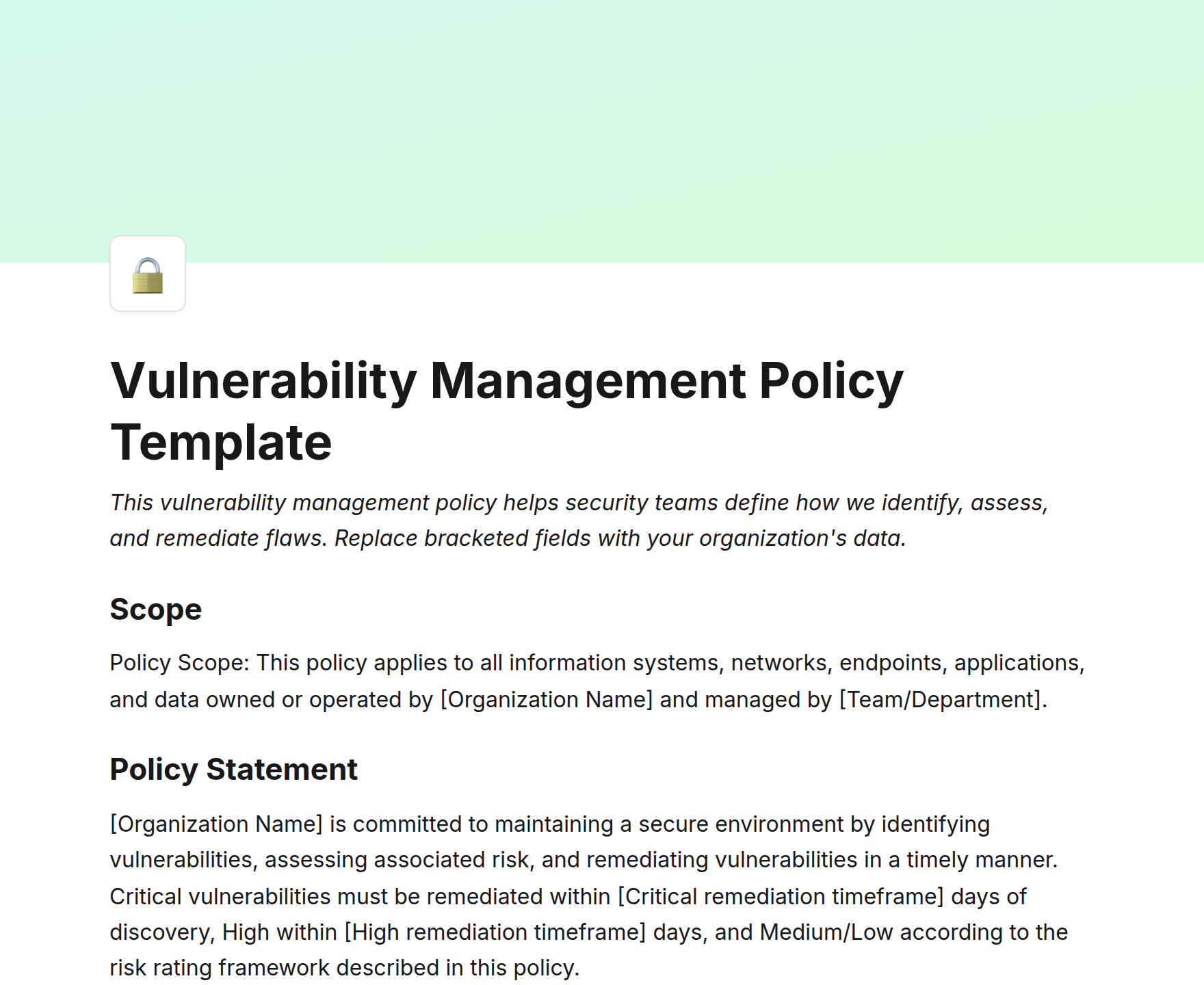 Vulnerability Management Policy Template